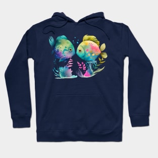 Watercolor Couple of Calorful Fish Hoodie